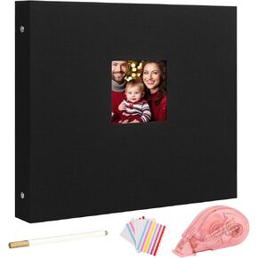 Aevdor Scrapbook Photo Album Linen Cover, 8.5x11 Inch Large 3 Ring DIY Scrapbook Album 40 Sheets 80 Pages, Scrapbook for Baby Shower Travel Wedding Anniversary Kids Adventure, Scrapbook Kits (Black)