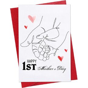 PETCEE First Mother's Day Card with Envelope - Happy 1st Mothers Day Greeting Card from Baby Gifts for New Mom Expecting Mother Gifts Cards for Wife from Husband First Time Mom Nursery Decor