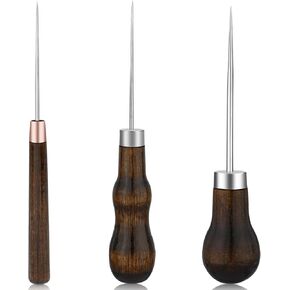 Zxiixz 3 Pack Leather Scratch Awl Tool ، AWL Tool Selecting with Dudd Wooden Handle Fork For Titching Enching Sewing ، Scratch AWL Supplies for Diy Leather Sewing Craft Repair
