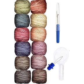 Valdani Embroidery Thread Perle Cotton Size 12 Hand-Double-Dyed European Heirloom Collection (PC12-Eheirloom) with Seam Ripper and Needle Threader