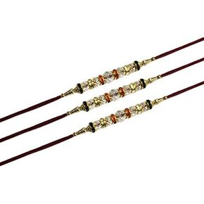 Indiabigshop Rakhi for Brother ، 3 Crystal Freefy Shape Rakhi Raksha Bandha Gift For Your Short Vary Color و Multi Design Rakhi- مجموعة من 3