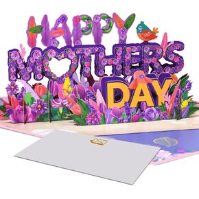 البطاقة المنبثقة في عيد الأم ، بطاقة عيد الأم السعيدة مع زهور حديقة الزهور الزهور الزهور الورود ديزي بيرد ، بطاقة تهنئة أنيقة لزوجة الأم زوجة زوجة الجدة أخت العمة in Kuwait
