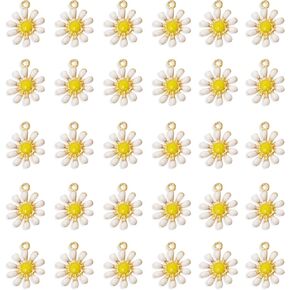 HONBAY 30PCS سبيكة المينا لطيف ديزي زهرة سحر قلادة سحر حبة لأقراط أساور القلفة صناعة المجوهرات و DIY الحرف