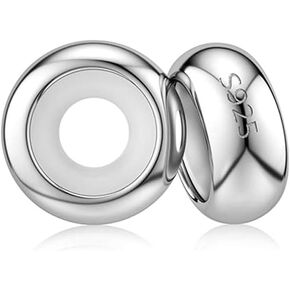 Clip Stopper Charms Sterling Silver Rondelle Spacer Bead for European 2.5-3.5mm Cable Chain for Bracelets （2 PCS） (A, Silver)