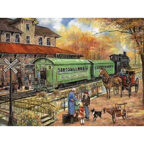 أجزاء وقطع - 300 قطعة من بانوراما للألغام للبالغين 18 "× 24" - مرحبًا بك في Lambertville - 300 PC Railroad Train Jigsaw للفنان Ruane Manning