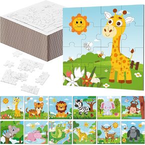 Blosssound 24 PCS ألغاز التلوين 5.43 × 5.43 بوصة حيوانات الغابة الحرف DIY الهدايا اللوحة Safari Paper Guzzle Make Your Jigsaw for Jigsaw Toy Hiffrity Scipies Supplies Supplies Supplies