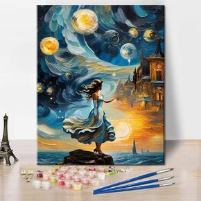 DIY Easter Paint by Numbers Kit for Adults, Peach Trees Under The Moon Party Paint by Numbers, Tree of Life Abstract Artwork Paint by Numbers Kit Beginner for Home Wall Painting Decor Gift, 16"x 20"