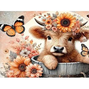 ekuxom Highland Cow Diamond Art Kits للبالغين ، وأطقم الرسم الماس للبالغين للبالغين ، وجولة كاملة الحفر حيوانات فن الحفر الماس الجوهرية بواسطة الماس الجدار الهدايا ديكور ديكور 12x16 بوصة