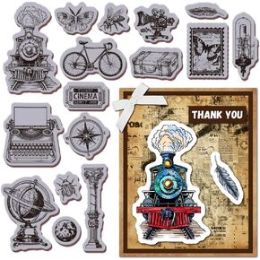 Globleland Retro Insect Train Cling Rubber Rubber Stamp 8.7 "x7" دراجة Betterfly Bee Eva Stamps ختم ختم الطوابع من أجل DIY Scrapbooking و Card Making Paper Craft Decor