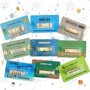 9 PCS HIST CARD/MOINDOWALORS للحصول على أموال الهدايا ، والشيكات ، وتصميمات الصناديق المتنوعة لبطاقة هدايا المال مع غطاء بلاستيكي ومواد لاصقة لتزيين عيد الميلاد