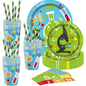 لوازم حزب العلوم ، مجموعة أدوات المائدة المتاح 80pcs ، لوحات ورقية ، مناديل ، قش ، أكواب لزينة حفلة عيد ميلاد العلوم