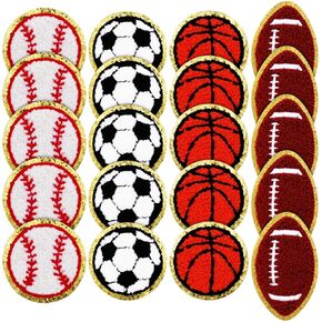 Magiclulu 20pcs Chenille Iron on Baseball Patch Baseball Softball Sewridered Sew على بقع إصلاحات زخرفية للملابس الجينز DIY (كرة السلة لكرة القدم)