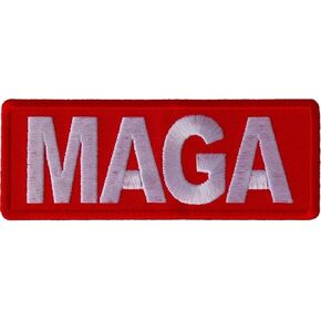 Generic Trump 2024 MAGA SOUVENIR IRON-ON PATCH ، 4 × 1.5 بوصات ، مطرزة باللون الأحمر ، عرض الدعم للرئيس دونالد ج. ترامب ، قتال القتال ، الأحمر/الأبيض