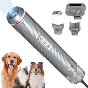 Dog Dryer, Dog Grooming Blow Dryer Kit with Slicker Brush for Pet, High Velocity Blow Dryer for Dogs with Adjustable Speed and Temperature for Dog Grooming Supplies and Home Use, White
