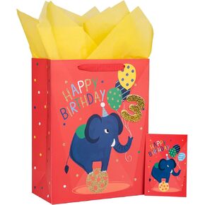 LoveInside 1st Birthday First Feephant Bag مع ورق منسجة ، وعلامة هدية وبطاقة تحية للحفلة ، والاستحمام الطفل ، وأكثر من 10 "× 5" × 13 "، 1 أجهزة كمبيوتر ، 1 سنة