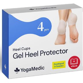YOGAMEDIC Silicone Heel Protector- 2 Pair Pain Relief Gel Heel Cups- Support for Plantar Fasciitis, Achilles Tendonitis, Heel Spur, Blister Prevention- Ankle Protector, Heel Wraps for Women & Men
