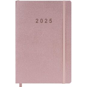 2025 Planner - Weekly and Monthly Planner Jan to Dec 2025, Holidays, Contacts and Notes Pages, Vegan Leather Cover, Elastic Closure, 5.5"x8.25", Rose Gold