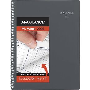AT-A-Glance 2026 Planner Contensment Book ، أسبوعيًا وشهريًا ، 8.5 "× 11" ، كبير ، ربع ساعة ، Dayminder ، Gray (GC5200726)