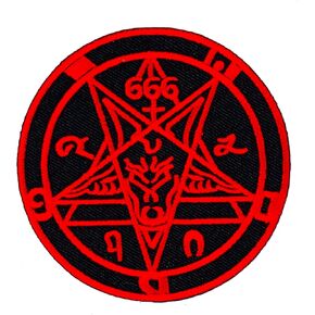 Satanic Goat Head Embroidered Iron On Patch Applique Funny Cosplay Logo Symbol Sign Satan Pentagram Pentacle Star Baphomet Red Devil Evil