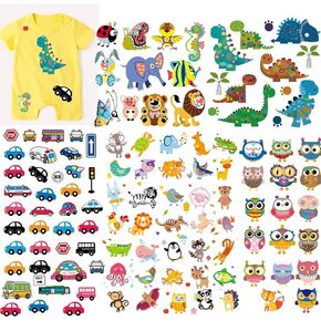 (5 Sheets) Baby Iron On Transfers Patches Set, MWOOT Kids Appliques Assorted Car Dinosaur Animal Heat Transfer Stickers for T-Shirt Clothing Jeans Backpack Decorations DIY