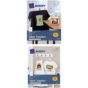 Avery Avery Iron-on Inkjet Transfer Paper للأقمشة الداكنة ، 5 عمليات نقل ورق (3279) مع نقل القميصات القابلة للطباعة Avery ، لاستخدامها على الأقمشة الخفيفة ، طابعات الحبر ، 18 نقل ورق (8938)