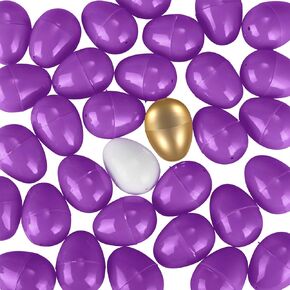 Hiboom 42 Pcs Fillable Easter Eggs Assortment Plastic Easter Surprise Eggs 40 Pcs Colored 1 Golden 1 White Egg Fillable Toys for Egg Hunt Party Favors(Purple)