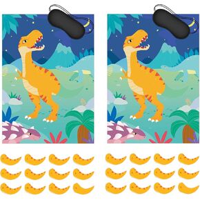 Pin The Tail On The Dinosaur Game Set of 2, Kids Dinosaur Party Games and Party Decorations with 2 Posters and 24 Dino Tails, Boys and Girls Dinosaur Birthday Party Supplies