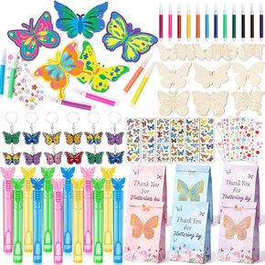 WinRayk Butterfly Party Forms Favors Fairy Birthday Supplies for Girls ، Craft Craft Painting Vals Facs Bubble Wands keychain sticker ، Kids Goodie Bag Bagchers Decortations Birth