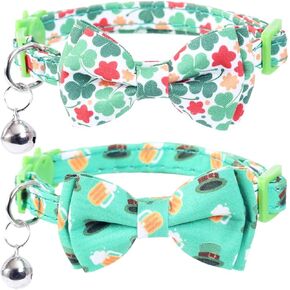 St.Patrick's Day Cat Collar Breakaway with Cute Sunflower and Bell Accessories Holiday for Kitty Adjustable Safety