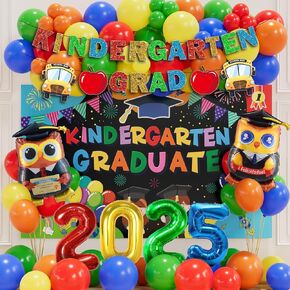 Kindergarten Graduation Decorations Kit 2025 – 50+ Pcs Graduation Balloon Arch Kit with Backdrop, 2025 Foil Number, Owl Balloons & Banner