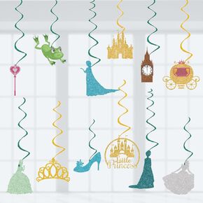 Princess Birthday Hanging Swirls Fairytale Party Decorations, Assembled and Ready to Use, Castle Party Decor Supplies Little Princess Party Streamers 24pcs Baby Shower Girls Party Decor Banner