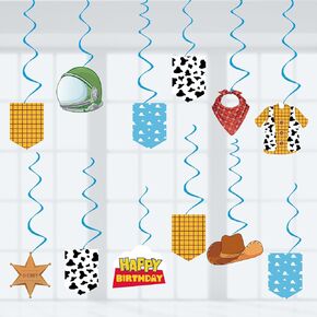 Cartoon Story Hanging Swirls Kids Birthday Party Decorations, Assembled and Ready to Use, Blue Sky White Clouds Game Hanging Swirl Boys Party Streamers 24pcs Cowboys Themed Party Decor Supplies