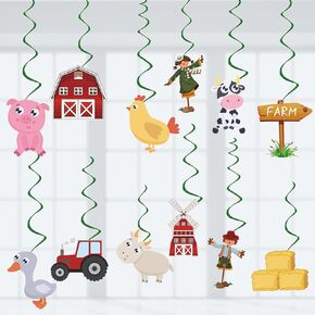 Farm Animals Hanging Swirls Farm Birthday Party Decorations, Assembled and Ready to Use, Countryside Party Decor Supplies Hanging Swirl Kids Party Streamers 24pcs Baby Shower Party Decor Banner