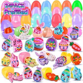 24pack prected Easter Eggs مع ألعاب البوب ​​عيد الفصح ، بيض عيد الفصح 2.75 بوصة مليئة بالألعاب ، حشوات سلة عيد الفصح للأطفال