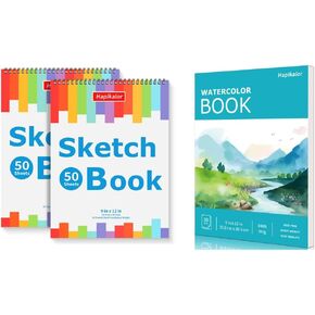 كتاب رسم 9 "× 12" + لوحة ورق مائية