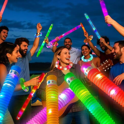 OceanWings 24 Pack Lights up Pop Tube Set for Kids Adults,Stretchy Tube Stress Relief Fidget Toys for Easter Day Classroom Prizes Birthda Concert Party Favor Supplies Treats for Boys Girls Toddlers in Kuwait