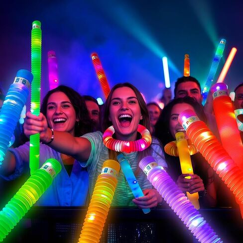 OceanWings 24 Pack Lights up Pop Tube Set for Kids Adults,Stretchy Tube Stress Relief Fidget Toys for Easter Day Classroom Prizes Birthda Concert Party Favor Supplies Treats for Boys Girls Toddlers in Kuwait