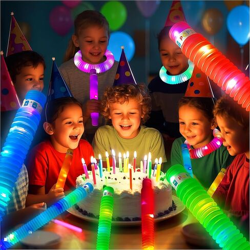 OceanWings 24 Pack Lights up Pop Tube Set for Kids Adults,Stretchy Tube Stress Relief Fidget Toys for Easter Day Classroom Prizes Birthda Concert Party Favor Supplies Treats for Boys Girls Toddlers in Kuwait