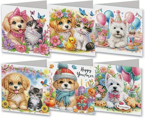 MaiYiYi 6 Pack DIY Cute Dog Diamond Art Greeting Cards Kit Cat Greeting Card Diamond Art Kits for Adults Little Pet Diamond Painting Greeting Cards for Family Friends Holiday Birthday in Saudi Arabia
