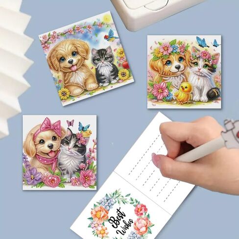 MaiYiYi 6 Pack DIY Cute Dog Diamond Art Greeting Cards Kit Cat Greeting Card Diamond Art Kits for Adults Little Pet Diamond Painting Greeting Cards for Family Friends Holiday Birthday in Saudi Arabia
