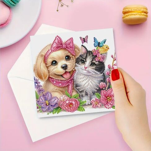 MaiYiYi 6 Pack DIY Cute Dog Diamond Art Greeting Cards Kit Cat Greeting Card Diamond Art Kits for Adults Little Pet Diamond Painting Greeting Cards for Family Friends Holiday Birthday in Saudi Arabia