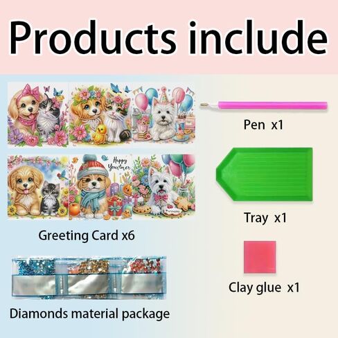 MaiYiYi 6 Pack DIY Cute Dog Diamond Art Greeting Cards Kit Cat Greeting Card Diamond Art Kits for Adults Little Pet Diamond Painting Greeting Cards for Family Friends Holiday Birthday in Saudi Arabia