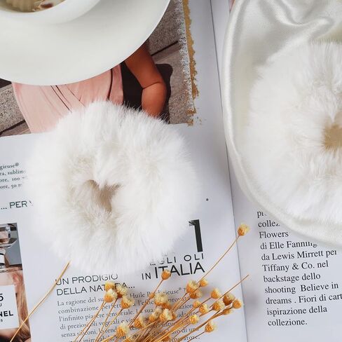 2 PCS Pink Pom Pom Tie Tie Fuzzy Furry Faux Rabbit Fur Scrunchies for Girls Women Hair Associory in Kuwait