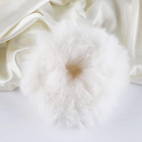 2 PCS Pink Pom Pom Tie Tie Fuzzy Furry Faux Rabbit Fur Scrunchies for Girls Women Hair Associory in Kuwait