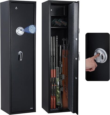 5-6 Long Gun Safe for Home, Black, 15.3 x 16.1 x 61.8 inches, Contemporary Style, Biometric & Digital Keypad Access, Rifle & Pistol Storage, Alarm System, Thickened Door Bolts in Saudi Arabia