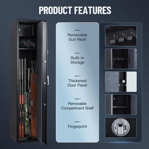 5-6 Long Gun Safe for Home, Black, 15.3 x 16.1 x 61.8 inches, Contemporary Style, Biometric & Digital Keypad Access, Rifle & Pistol Storage, Alarm System, Thickened Door Bolts in Saudi Arabia