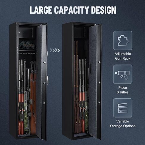 5-6 Long Gun Safe for Home, Black, 15.3 x 16.1 x 61.8 inches, Contemporary Style, Biometric & Digital Keypad Access, Rifle & Pistol Storage, Alarm System, Thickened Door Bolts in Saudi Arabia