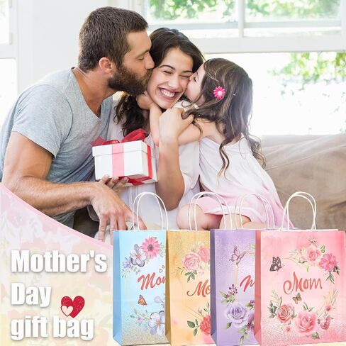 HIENAJ Mother's Day Gift Bags 12 Pcs Multicolor Carnation butterfly Happy Mother's Day Gift Bag with Handle for the Best Mom Theme Party Decorations 5.9 x 8.27 x 3.15 inches in Kuwait