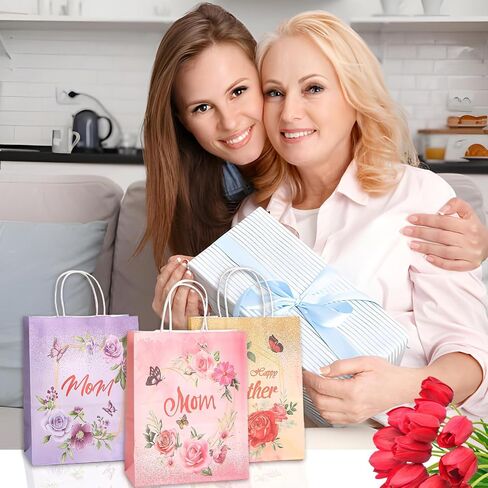 HIENAJ Mother's Day Gift Bags 12 Pcs Multicolor Carnation butterfly Happy Mother's Day Gift Bag with Handle for the Best Mom Theme Party Decorations 5.9 x 8.27 x 3.15 inches in Kuwait