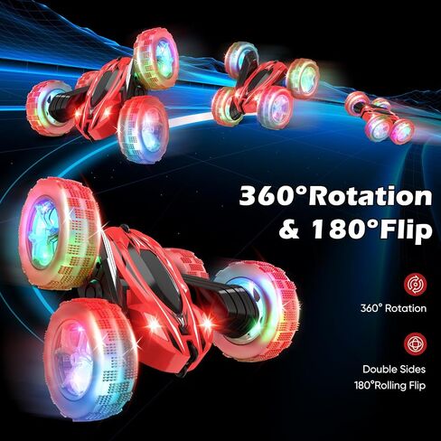 Remote Control Car, RC Cars Toys for Boys Ages 4-12, Double Sided 360°Rotating 4WD RC Cars with Headlights & Wheel Lights, 2.4Ghz, Christmas Birthday Gifts for Boys in Kuwait